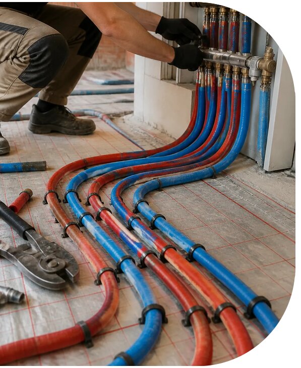 Монтаж отопления из сшитого полиэтилена для домов в Рославле