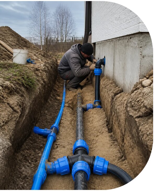 Монтаж наружного водопровода на участке под ключ в Рославле